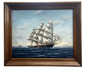 Signed Jas Fraser Ship Oil on Canvas
