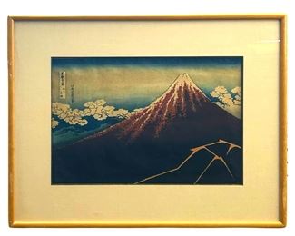 Signed Katsushika Hokusai Mountain Woodblock
