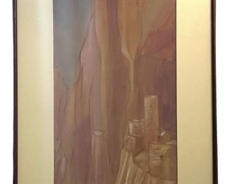 Vintage Pink Canyon Watercolor Painting
