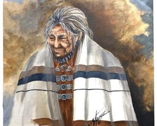 Signed L.L. Stewart Portrait Acrylic on Canvas
