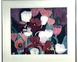 Signed Gerri Wolff Floral Watercolor Piece

