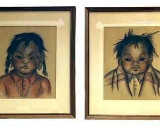 2pc. Chalk Pastel Native American Portraits

