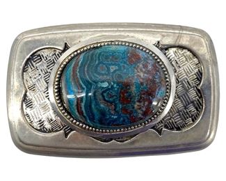 Malachite Cuprite Inlaid Metal Belt Buckle
