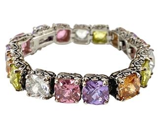 Mixed Stone Inlaid Nickel Silver Bracelet
