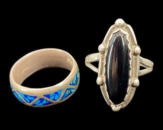 2pc. Sterling Silver Obsidian/Turquoise Rings
