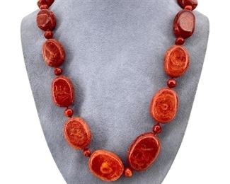 Vintage Cinnabar Beaded Necklace
