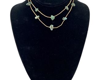 Small Turquoise Nugget/Gold Toned Chain Necklace
