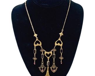 Vintage Brass Sadie Green Heart Necklace
