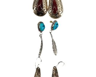3 Pairs Of Sterling Native American Earrings
