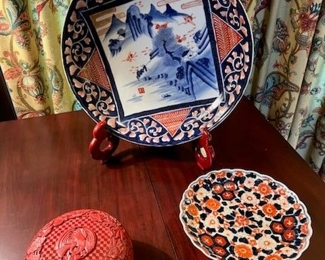 Cinnabar covered bowl