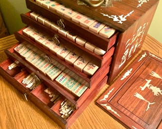 Mah-Jong game set with inlaid wooden box 