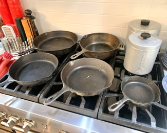 Cast iron skillets including Griswold 
