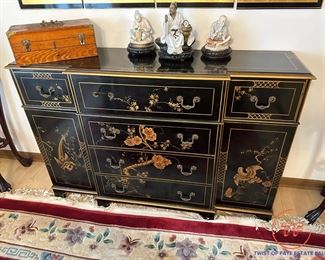 Union National Chinoiserie Regency Style Black and Gilt Desk / Buffet / Sideboard