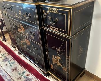 Union National Chinoiserie Regency Style Black and Gilt Desk / Buffet / Sideboard
