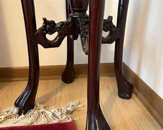 Hand Carved Asian Mahogany Plant Stand with Marble Insert