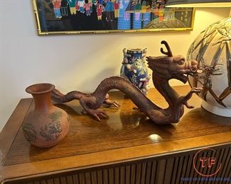 Vintage Cast Iron Chinese Dragon Sculpture