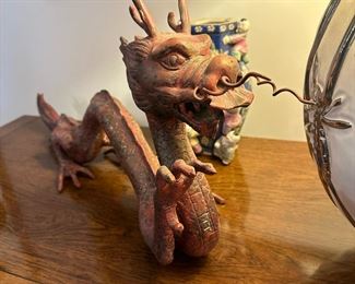 Vintage Cast Iron Chinese Dragon Sculpture