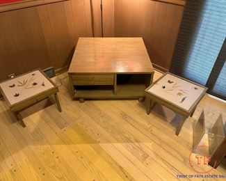 MCM Coffee Table with Stored Folding Serving Tray Tables