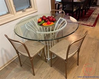 MCM Johnston Casuals White Lacquer Wrought Iron Glass Top Table