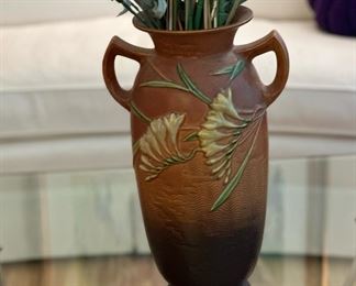 1940's ROSEVILLE Pottery Freesia Brown Floor Vase