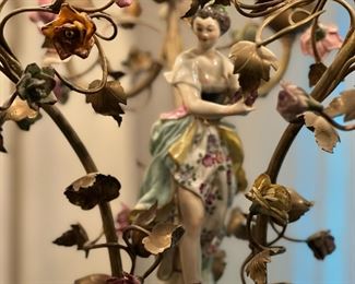 Vintage Gilded Chandelier with Porcelain Figurine