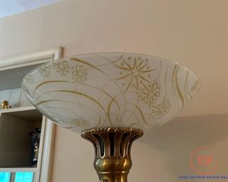 Antique Torchiere Floor Lamp with Frosted Shade