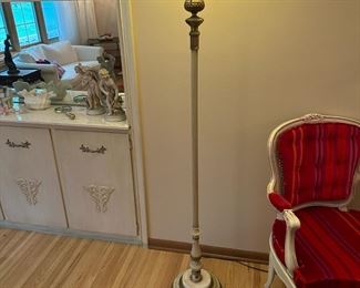 Antique Torchiere Floor Lamp with Frosted Shade