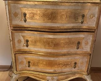 Gold Gilt Bow Front Florentine Three Drawer Chest