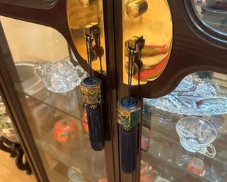 Oriental Style Lighted Display Cabinet with Brass Accent Pulls