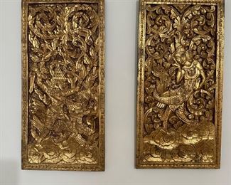 Antique Gold Gilt Hand Carved Hindu Wall Relief
