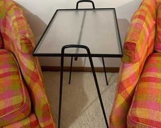 MCM Wrought Iron Nesting Side Table with Frosted Acrylic Tops