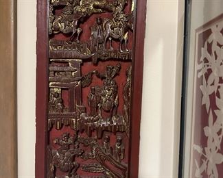 Antique Chinese Hand Carved Wall Relief
