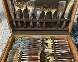 MCM JEAN-CLAUDE Bronze and Rosewood Flatware Collection in Original Storage Case