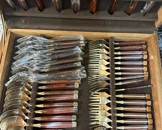 MCM JEAN-CLAUDE Bronze and Rosewood Flatware Collection in Original Storage Case