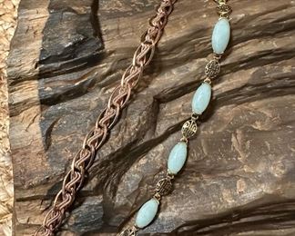14K Rose GOLD Crocheted Bracelet and 14K GOLD & Jade Bracelet