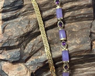 14K GOLD Braided Bracelet and 14K GOLD & Jade Bracelet with Amethyst 