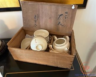 Antique Chinese Tea Set in Original Shipping Crate