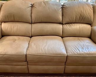 Beautiful Family Room including Leather Power Recliner Sofa By Brandington-Young from Walter E. Smith, Samsung UHD 55" TV, Occasional Tables by Charleston Forge, 