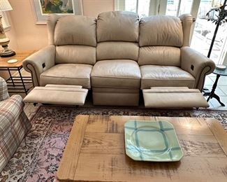 Beautiful Family Room including Leather Power Recliner Sofa By Brandington-Young from Walter E. Smith, Samsung UHD 55" TV, Occasional Tables by Charleston Forge, 