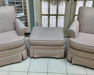 Pair of Pennsylvania Hours Consensus 50 Club Chairs with Matching Ottoman.