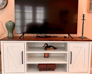 Samsung 55" Crystal UHD Smart TV with Remote on a Farmhouse Style 65" Media Console