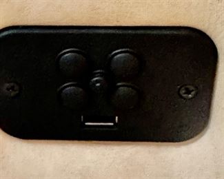 Beautiful Family Room including Leather Power Recliner Sofa By Brandington-Young from Walter E. Smith, Samsung UHD 55" TV, Occasional Tables by Charleston Forge, View of Power Control for Leather Recliner Sofa