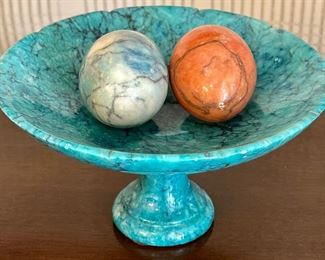 Stone Pedestal Bowl with Stone Eggs