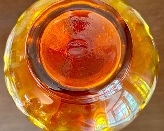 Beautiful Hand Blown Amber and Red Vase