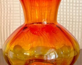 Beautiful Hand Blown Amber and Red Vase