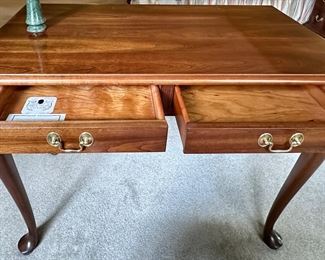 Stickley Writing Desk with 2 Drawers and Queen Anne Legs 39" W x 20" D x 30" H. Perfect size for a Laptop or Printer.   