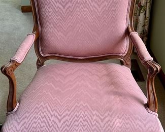 Chair is a Louis XV French Style Lounge Chair with a Mauve color upholstery