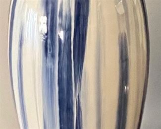 This is modern Ceramic Vase with White and Blue Vertical Features