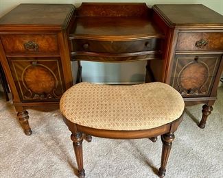 Antique Vanity with Mirror and Vanity Seat