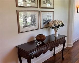 Carved Dark Wood Console with Paw Feet